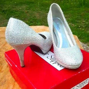 Silver Slipper | Silver Rhinestone 3" Heels
